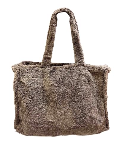 Jeamis XXL Teddyfell Shopper Winter Tasche SchultertascheUnisex Henkeltasche Umhängetasche Tote Bag Beutel Vlies Unifarbe (D Schoko) von Jeamis