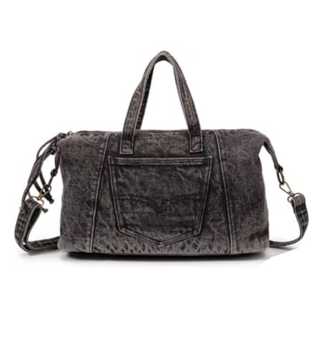 Jeans Denim Tasche Schultertasche Canvas Bag Retro Umhängetasche Shopper Unisex (B Schwarz) von Jeamis