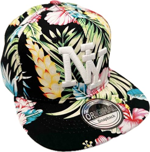 KIDS NY USA Kinder Snapback Baseball Cap Kappe Cappy Unisex Trucker Starter Basecap Mütze Hawaii Sommer Kult für Junge und Mädchen (DE/NL/SE/PL, Alphanumerisch, Einheitsgröße, NY Hawaii Black Bunt) von Jeamis