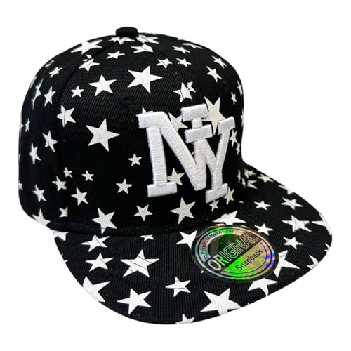 KIDS NY USA Kinder Snapback Baseball Cap Kappe Cappy Unisex Trucker Starter Basecap Mütze Hawaii Sommer Kult für Junge und Mädchen (DE/NL/SE/PL, Alphanumerisch, Einheitsgröße, NY Schwarz Stern) von Jeamis