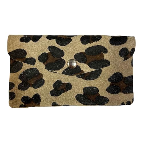 Rauhleder mini Geldbörse Leopard Veloursleder Portemonnaie Geldbeutel Wallet Leder Leo Made in Italy (Groß Leo Beige) von Jeamis