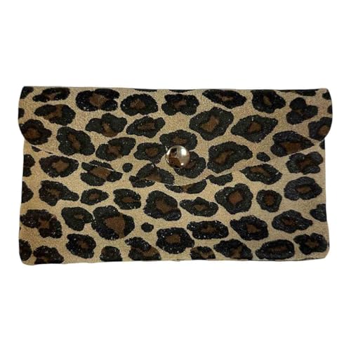 Rauhleder mini Geldbörse Leopard Veloursleder Portemonnaie Geldbeutel Wallet Leder Leo Made in Italy (Groß Leo Khaki) von Jeamis