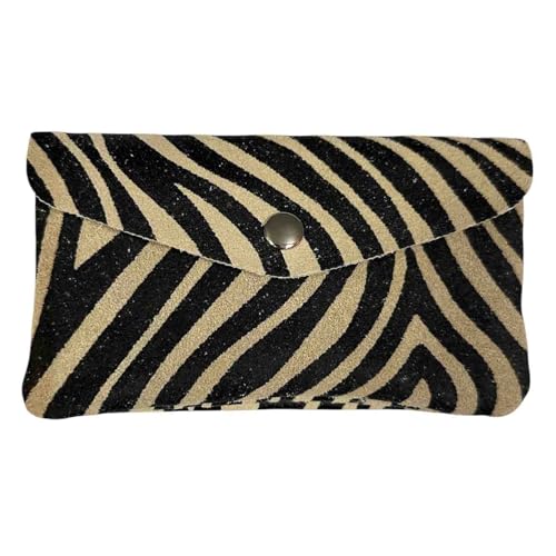 Rauhleder mini Geldbörse Leopard Veloursleder Portemonnaie Geldbeutel Wallet Leder Leo Made in Italy (Groß Zebra Khaki) von Jeamis