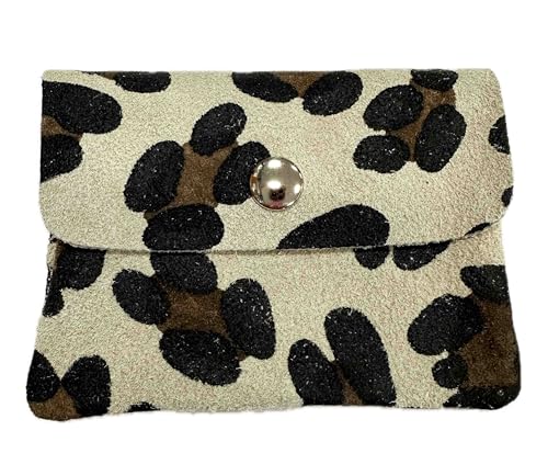 Rauhleder mini Geldbörse Leopard Veloursleder Portemonnaie Geldbeutel Wallet Leder Leo Made in Italy (Leo Beige) von Jeamis