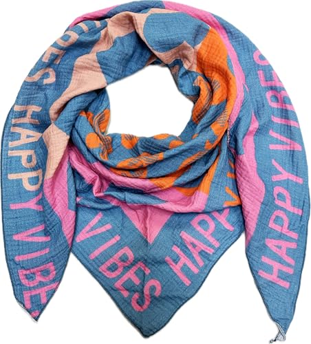 XL Dreieck Strickschal Herz Leopard Frühling Schal 100% Baumwolle Made in Italy Fashion Tuch Dreieckschal Stola Herbst Frühling Tuch Leo Love is Love Happy (Happy Jeansblau) von Jeamis