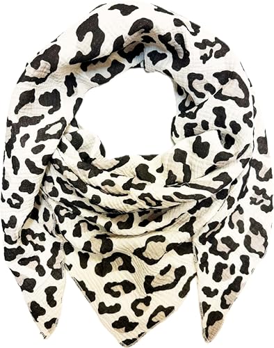 XL DreieckStrickschal Leopard Frühling Schal 100% Baumwolle Made in Italy Fashion Tuch Dreieckschal Stola Herbst Frühling Tuch Leo (Beige) von Jeamis