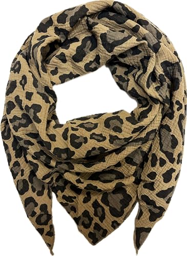 XL DreieckStrickschal Leopard Frühling Schal 100% Baumwolle Made in Italy Fashion Tuch Dreieckschal Stola Herbst Frühling Tuch Leo (Braun) von Jeamis