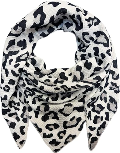 XL DreieckStrickschal Leopard Frühling Schal 100% Baumwolle Made in Italy Fashion Tuch Dreieckschal Stola Herbst Frühling Tuch Leo (Grau) von Jeamis