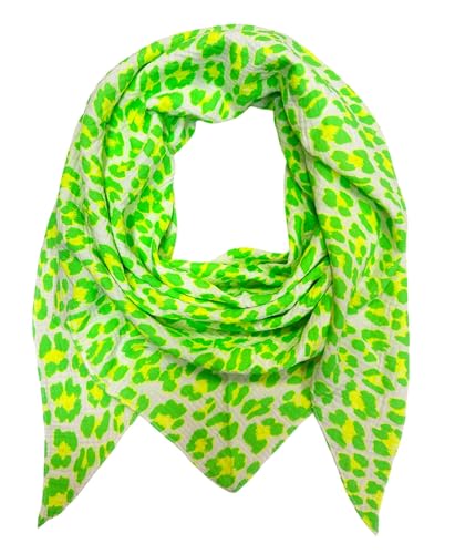XL DreieckStrickschal Leopard Frühling Schal 100% Baumwolle Made in Italy Fashion Tuch Dreieckschal Stola Herbst Frühling Tuch Leo (NeonGrün) von Jeamis
