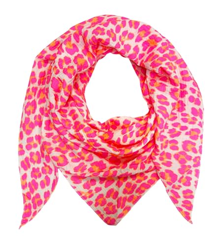 XL DreieckStrickschal Leopard Frühling Schal 100% Baumwolle Made in Italy Fashion Tuch Dreieckschal Stola Herbst Frühling Tuch Leo (NeonPink) von Jeamis