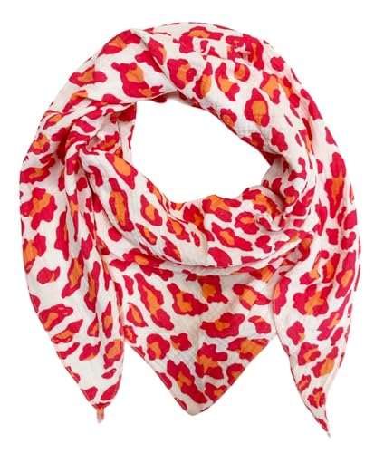 XL DreieckStrickschal Leopard Frühling Schal 100% Baumwolle Made in Italy Fashion Tuch Dreieckschal Stola Herbst Frühling Tuch Leo (Pink) von Jeamis