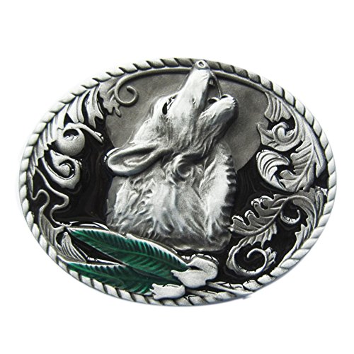 Jean's Friend New Green Leaf Enamel Western Wolf Oval Belt Buckle Gürtelschnallen von Jean's Friend