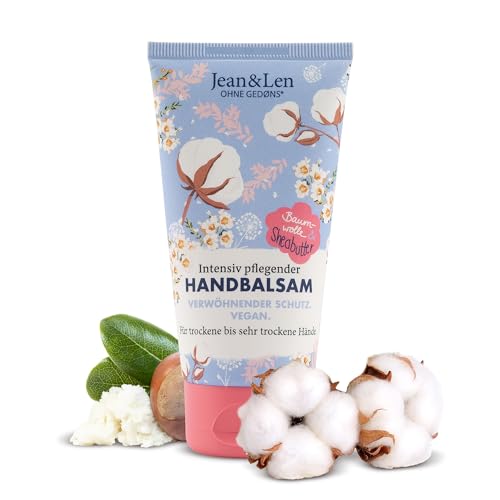 Jean & Len – Handbalsam Baumwolle & Sheabutter, Handpflege für trockene bis sehr trockene Hände, pflegt intensiv und ist dabei besonders mild, ohne Parabene und Silikone, vegan, Handcreme Tube, 75 ml von Jean & Len