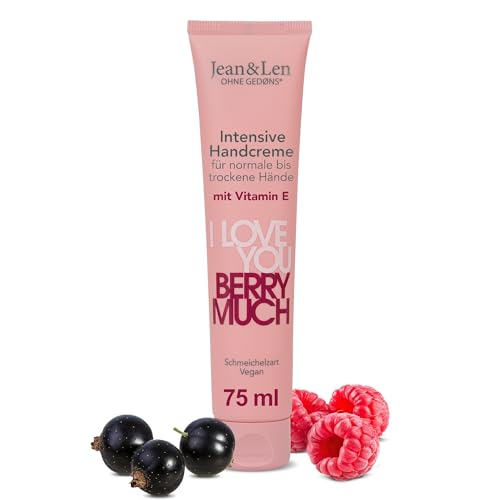 Jean & Len Handcreme I Love You Berry Much, für normale bis trockene Hände, versorgt die Hände mit Feuchtigkeit, zieht schnell ein, vegane Handpflege, ohne Parabene und Silikone, 75 ml von Jean & Len