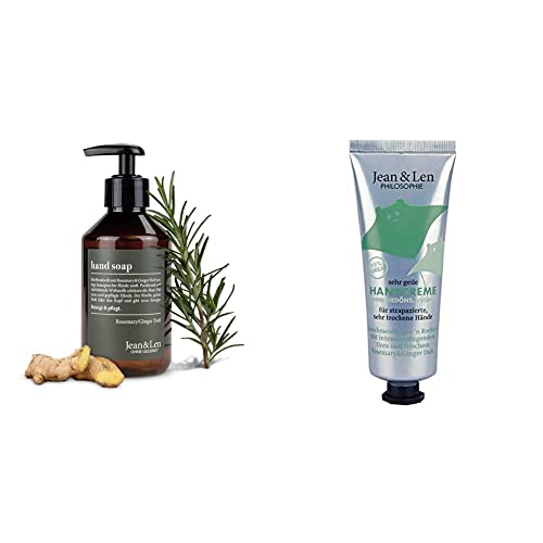 Jean & Len Handseife flüssig | Würzig-frischer Duft Rosemary & Ginger & Sehr geile Handcreme Rosemary & Ginger Hautschonende, beruhigende Handcreme schnell einziehend | 75 ml Handbalsam von Jean & Len