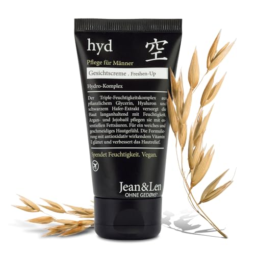 Jean & Len Hydro-Gesichtscreme Men, erfrischende Pflege für Tag & Nacht, Triple-Feuchtigkeitskomplex, pflegt die Haut mit Argan- und Jojobaöl, verbessert das Hautrelief, vegan, 50 ml von Jean & Len