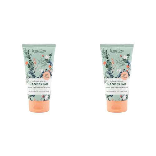 Jean & Len – Schmeichelnde Handcreme Aloe Vera & Basilikum, Handpflege für normale bis trockene Hände, pflegt intensiv, ohne Parabene und Silikone, vegan, Handcreme Tube, 75 ml (Packung mit 2) von Jean & Len