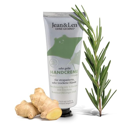 Jean & Len Sehr geile Handcreme Rosemary & Ginger, mit Urea, Handpflege für trockene und rissige Hände, spendet Feuchtigkeit und pflegt intensiv, ohne Parabene und Silikone, Tube, 75 ml von Jean & Len