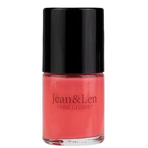 Jean & Len plant-based nail polish Happy Coral (206), schnelltrocknende Textur, hochpigmentierte Formel, pflanzenbasierter & veganer Nagellack, mit breitem Pinsel, ohne Silikone & Parabene, 12 ml von Jean & Len