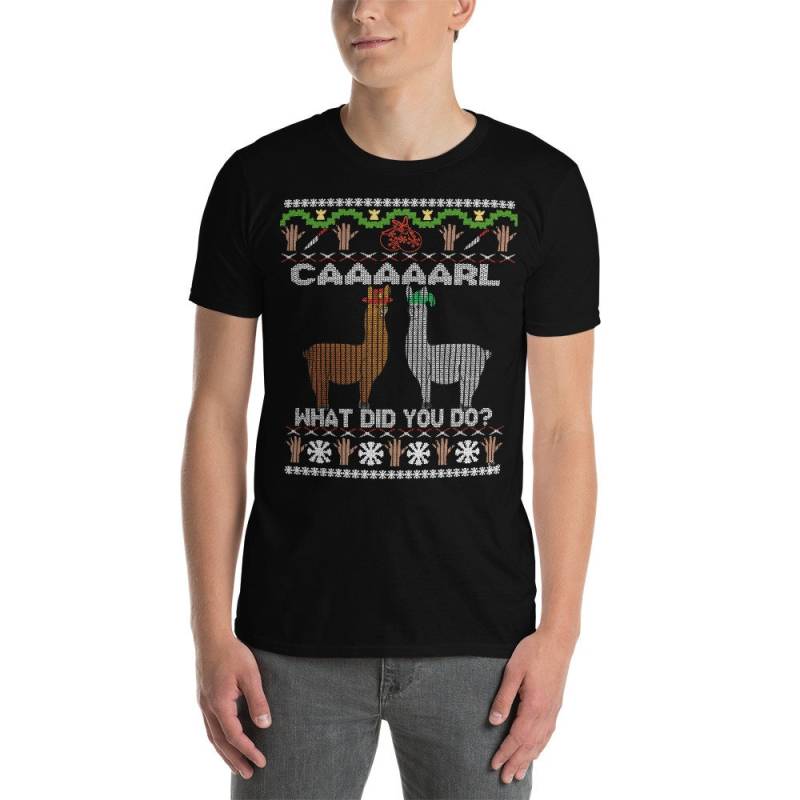 Funny Llama With Hat Carl What Did You Do Christmas Ugly Sweater Look von JeanOlivierDesigns