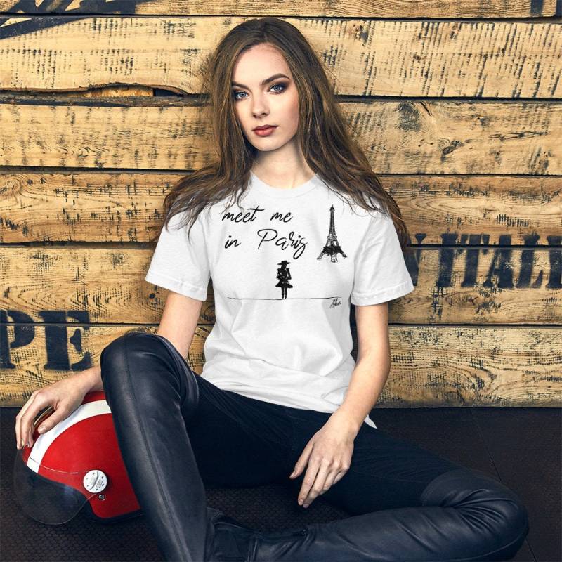 Meet Me in Paris - Woman Drawn Eiffel Tower From Paris With Love Short-Sleeve Unisex T-Shirt von JeanOlivierDesigns