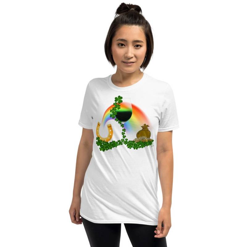 st Patricks Day Shamrock Costume Wine Glass Pot Of Gold Leprechaun Woman Short-Sleeve Unisex T-Shirt von JeanOlivierDesigns
