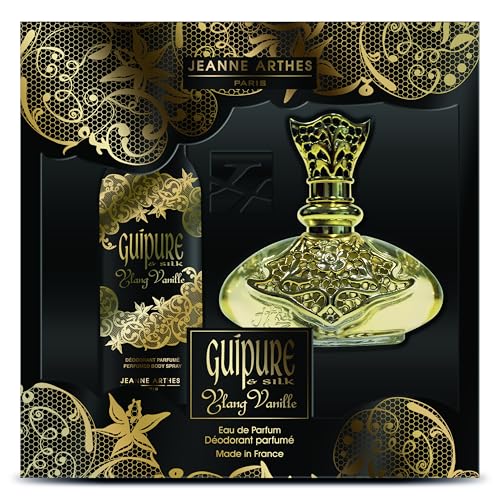 JEANNE ARTHES Geschenkset EDP + Körperspray für Damen – Guipure Ylang Vanille – Eau de Parfum 100 ml + Deospray 150 ml – Duft Moschus Vanille – hergestellt in Frankreich bis Grasse JEANNE ARTHES Geschenkset EDP + Körperspray für Damen – Guipure Ylang Vanille – Eau de Parfum 100 ml + Deospray 150 ml – Duft Moschus Vanille – hergestellt in Frankreich bis Grasse von Jeanne Arthes