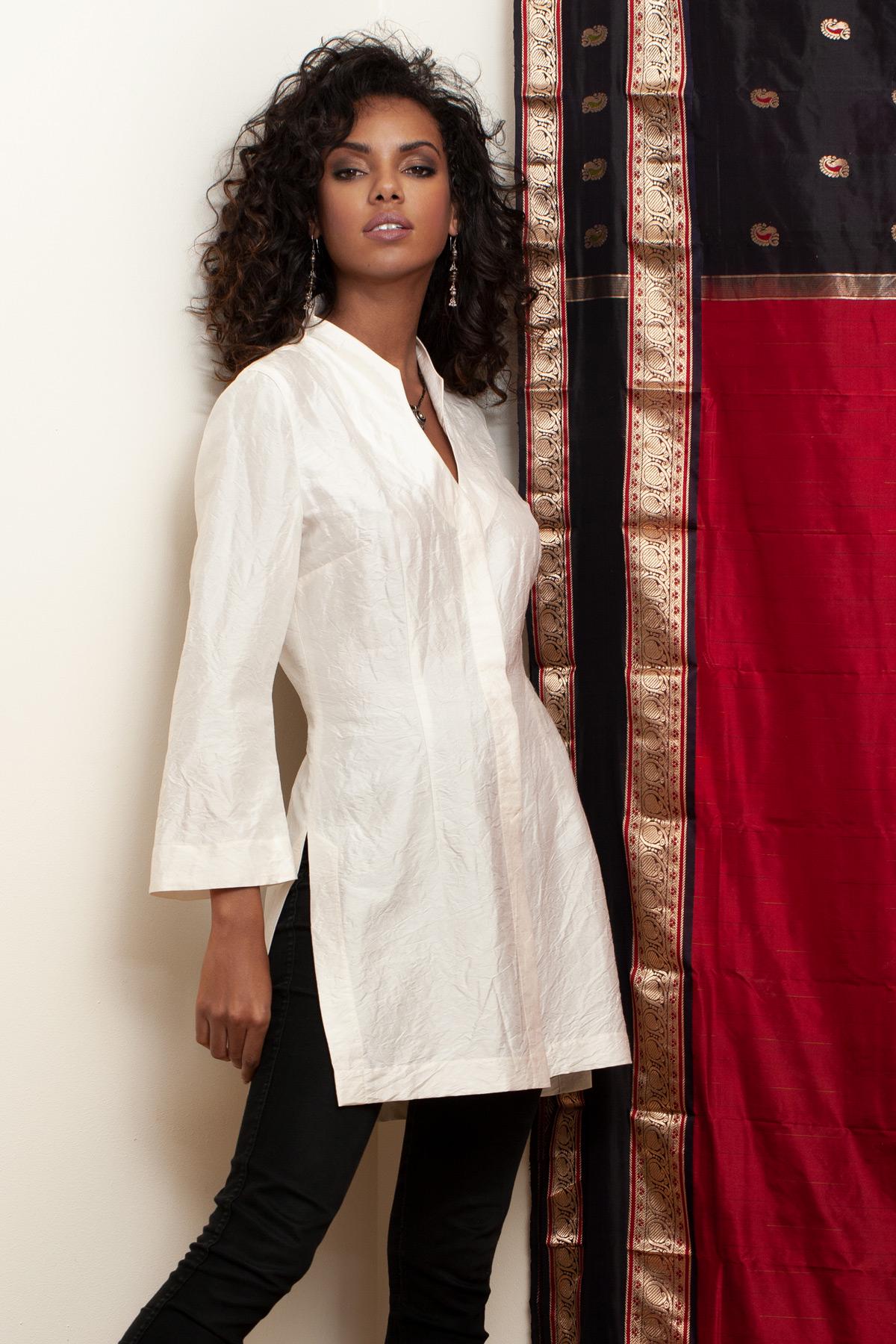 Lange, Taillierte Seiden-Bluse, Ethnocouture, Blusen-Jacke, Tailleur, India-stil, Boho-Chic, Boho-Couture, Party Outfit, Elegante Abendbluse von JeanneLeBazaar