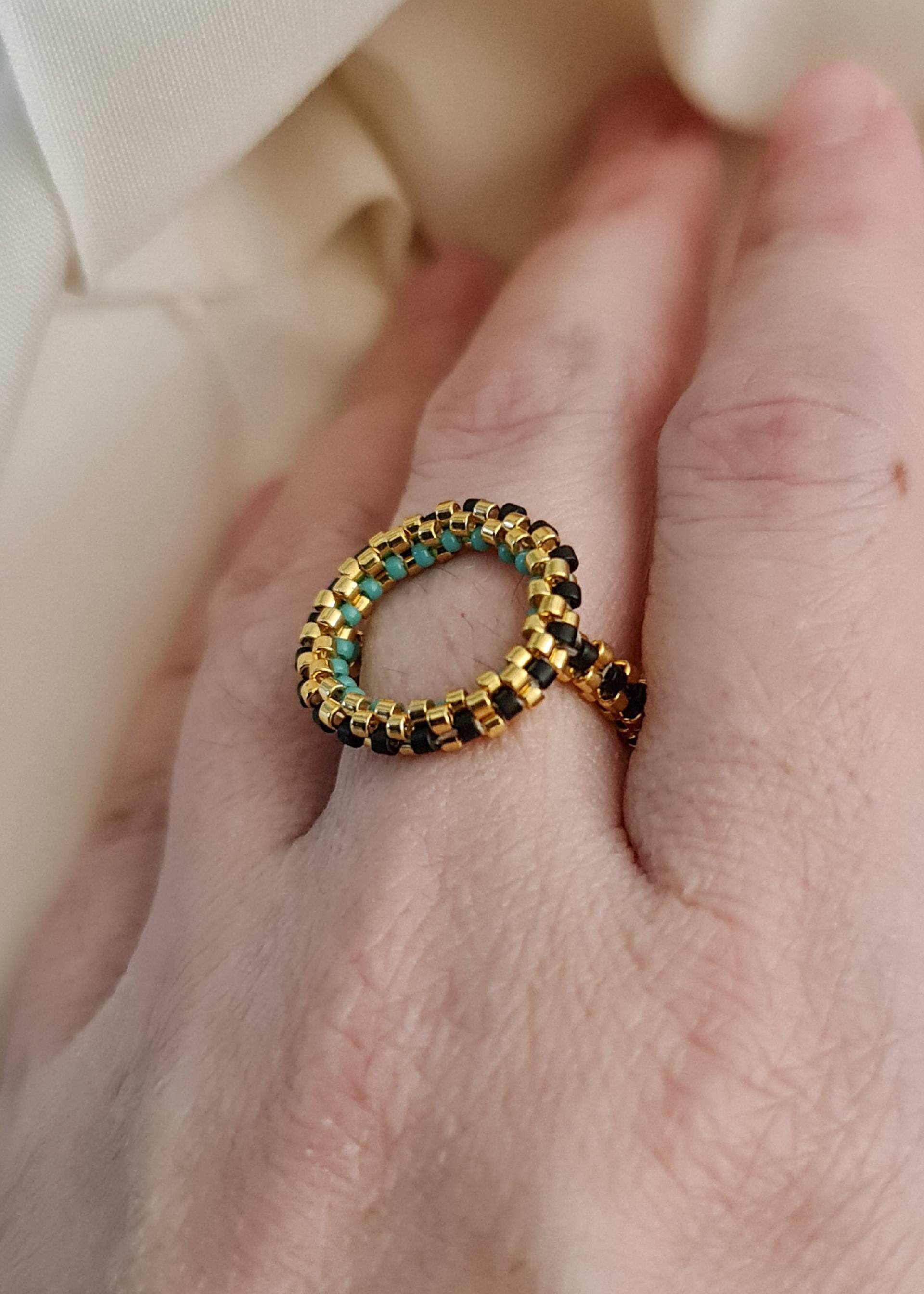 Kreis Ring, Perlen Goldring, Art Deco Gold Und Schwarz Türkis Runder Statement Ring Kreis Ring, Perlen Goldring, Art Deco Gold Und Schwarz Türkis Runder Statement Ring von JeannieRichard
