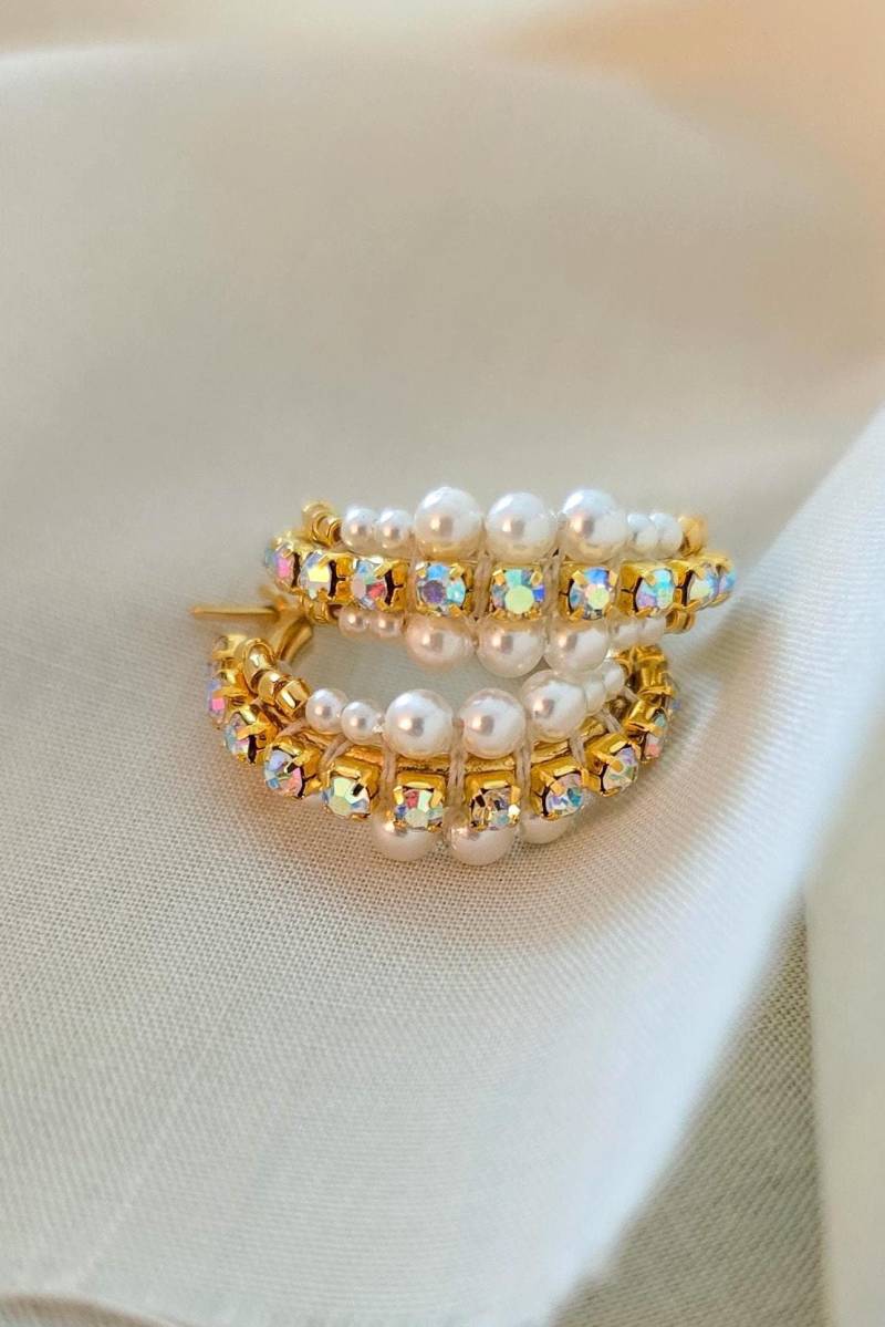 Vintage Strass - Und Perlen-Creolen, Goldperlen-Creolen, Kleine Gold-Creolen, Statement-Ohrringe, Jeannierichard von JeannieRichard