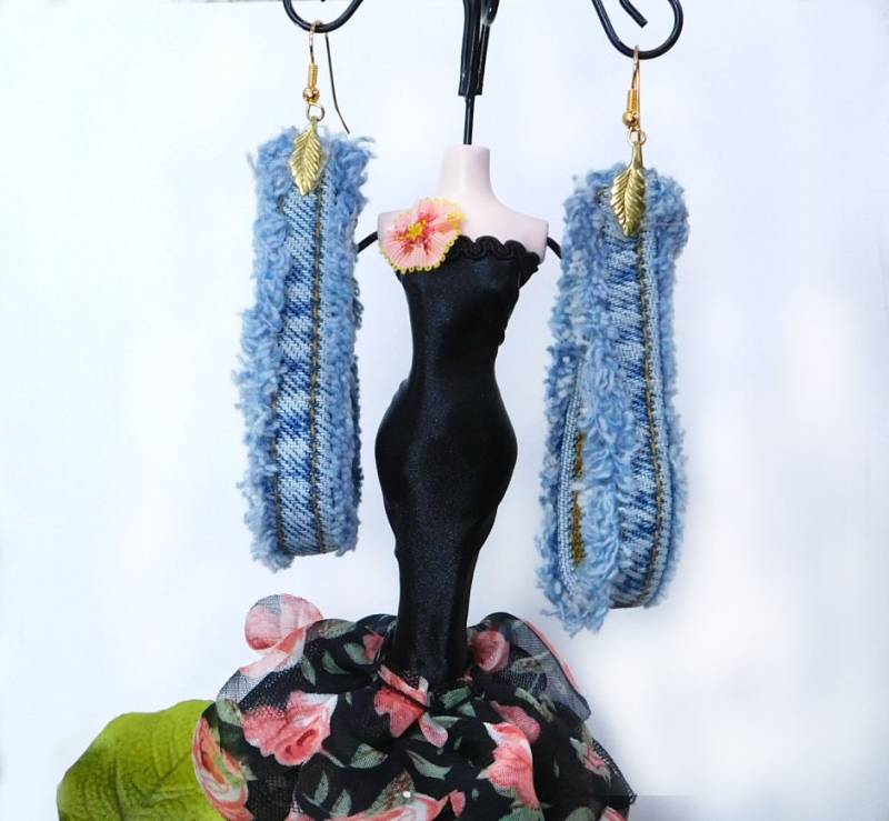 Blauer Denim Ohrring - Geschenk Für Sie Vintage Boho # J 4 von JeanniesArtToWear