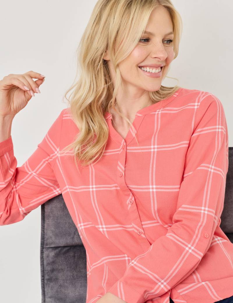 Karierte Bluse m. Henley-Ausschnitt von Jeans Fritz