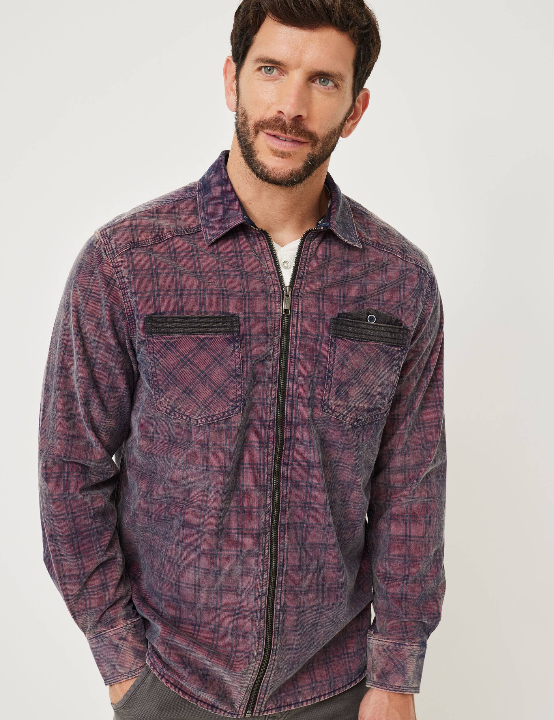 Kariertes Cordhemd mit Zipper von Jeans Fritz