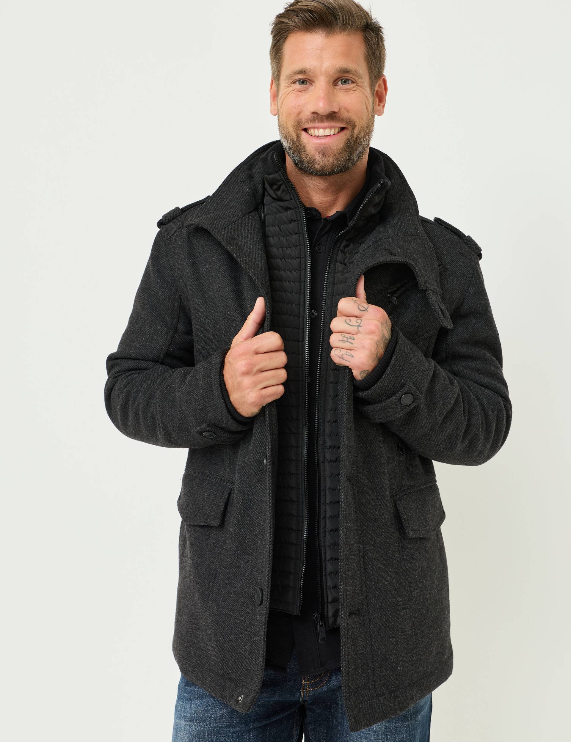 Mantel aus Woll-Mix mit Einsatz von Jeans Fritz