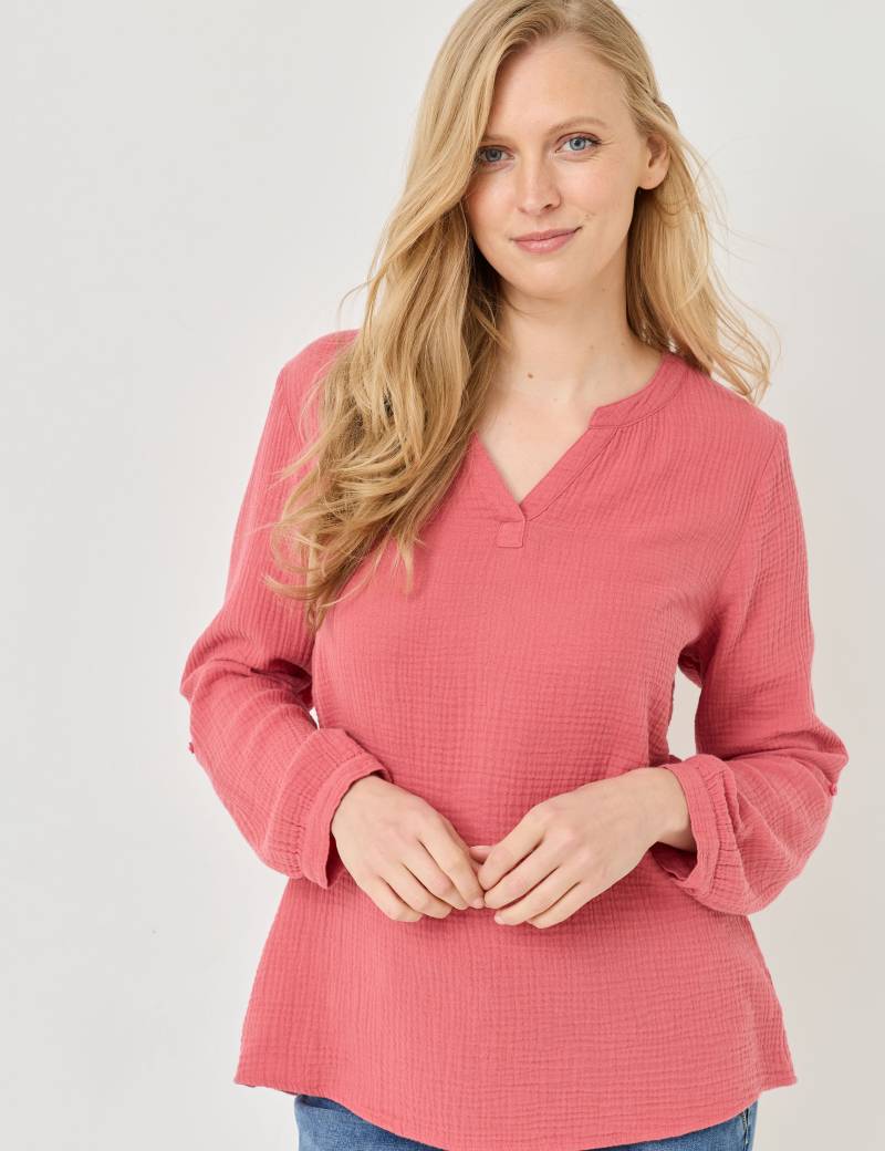 Musselin-Bluse mit Henley-Kragen von Jeans Fritz