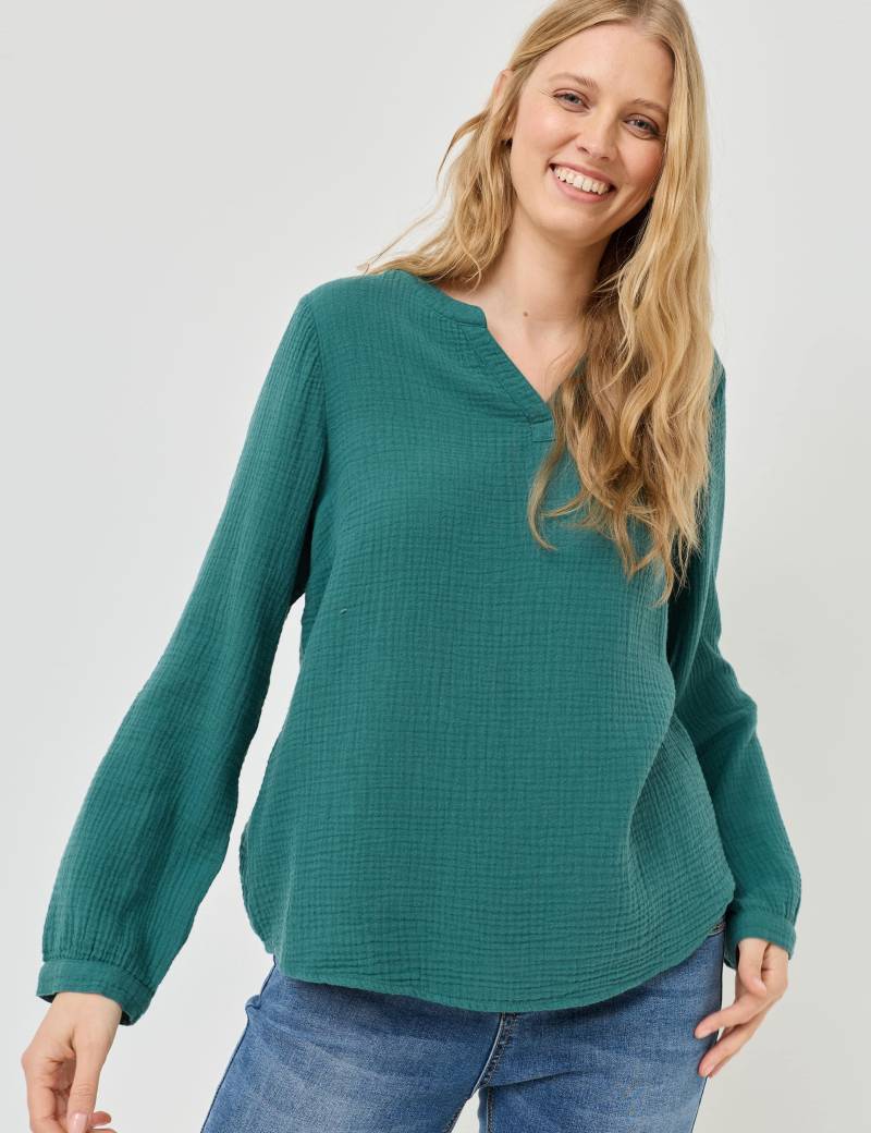 Musselin-Bluse mit Henley-Kragen von Jeans Fritz