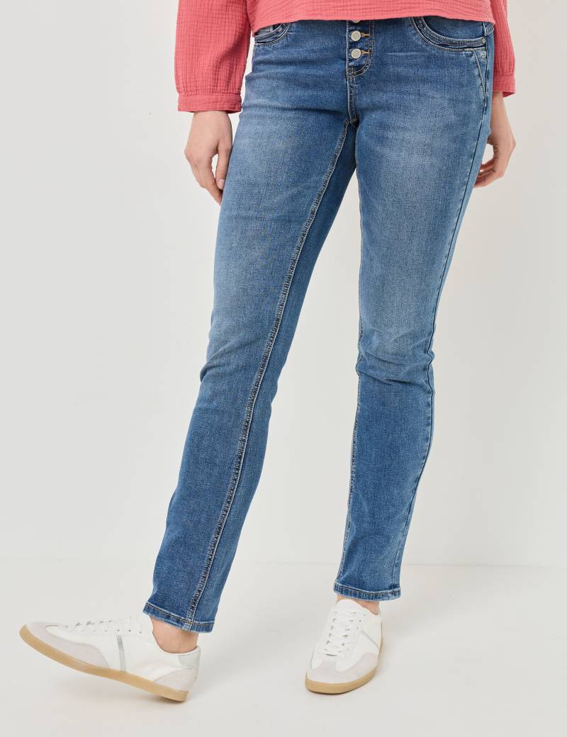 Slim Fit Jeans mit Knopfleiste von Jeans Fritz