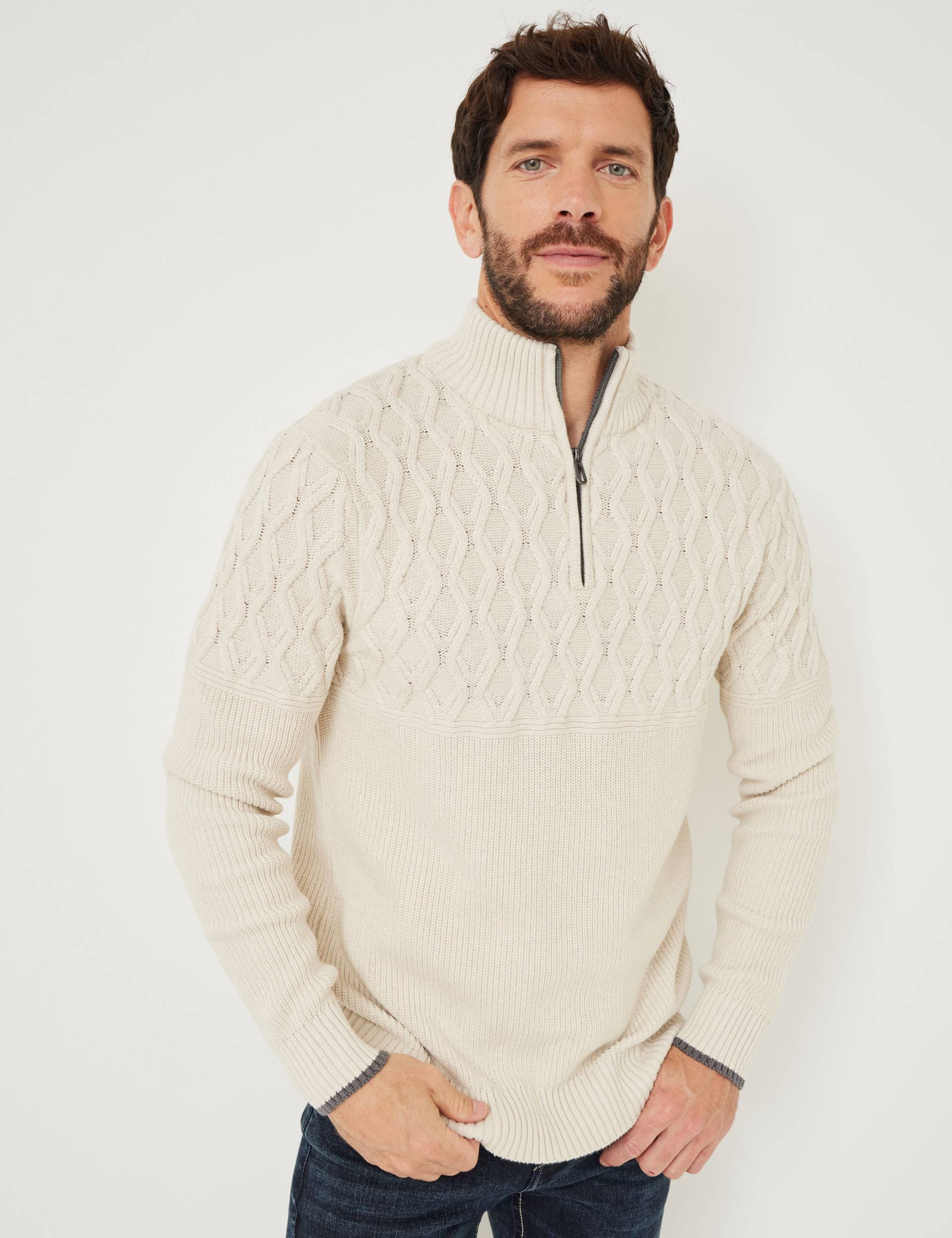 Strick-Pullover, Zip und Zopfmuster von Jeans Fritz