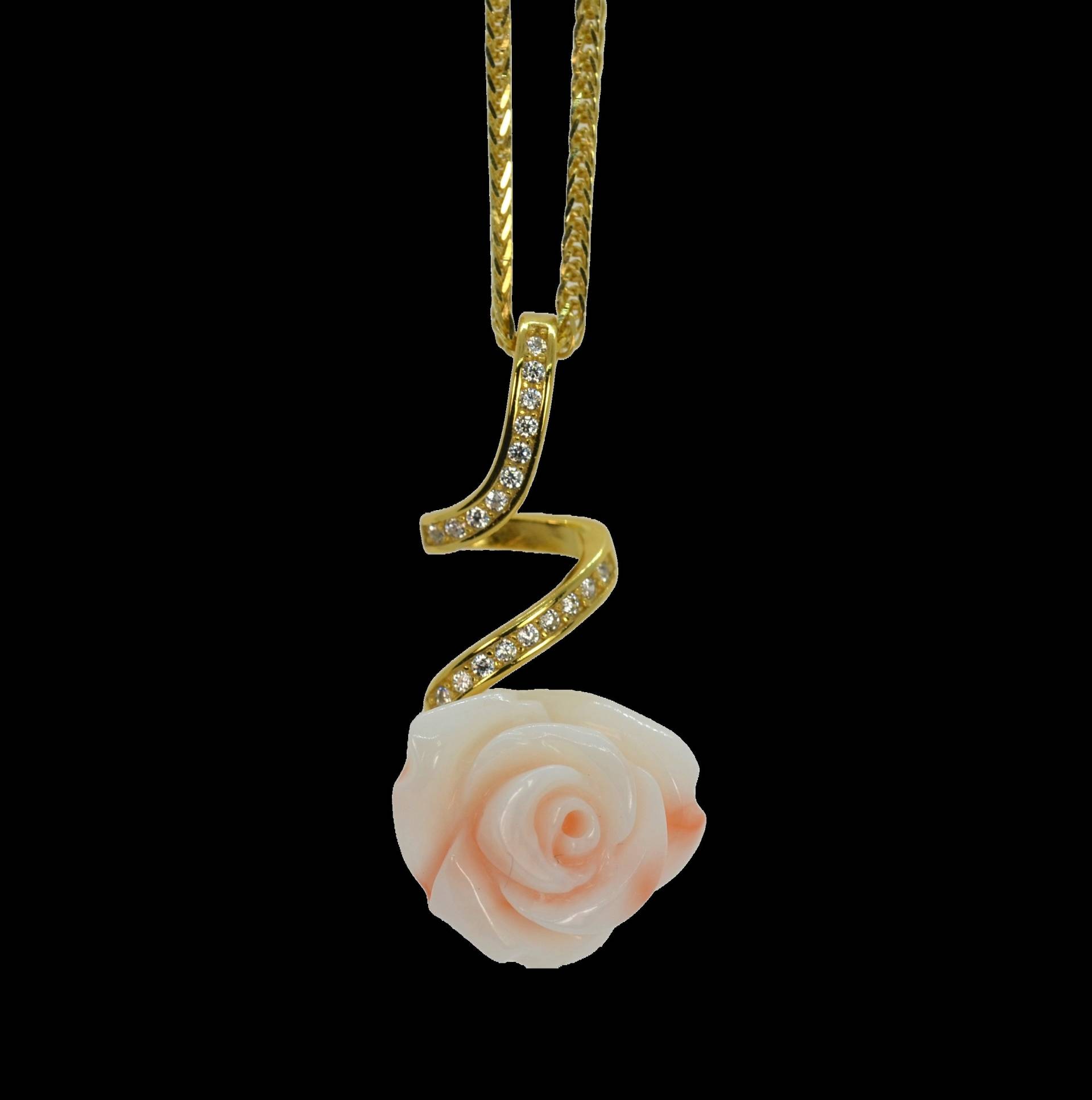 Echte Engelshaut Koralle Anhänger Halskette Für Frauen, Rose Blumen Anhänger, Feingold Vermeil Schmuck, 18-Zoll-Kettenhalskette von JeansJewelryStudio