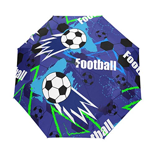 Jeansame Fußball-Fußball-Fußball Jungen, abstraktes Spiel, Sport, faltbar, kompakt, automatischer Regenschirm für Damen, Herren, Kinder, Junge, Mädchen von Jeansame