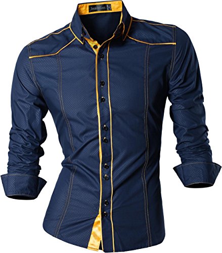 jeansian Herren Freizeit Hemden Shirt Tops Mode Langarmshirts Slim Fit Z034 DarkBlue XXL von jeansian
