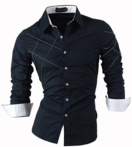 jeansian Herren Freizeit Hemden Shirt Tops Mode Langarmlig Men's Casual Dress Slim Fit 2028_DarkBlue_XXL von jeansian