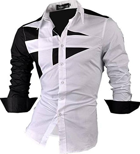 jeansian Herren Freizeit Hemden Shirt Tops Mode Langarmshirts Slim Fit 8397 White L von jeansian