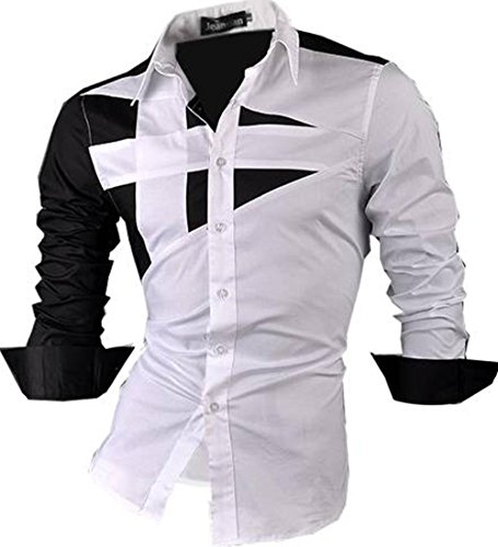 jeansian Herren Freizeit Hemden Shirt Tops Mode Langarmshirts Slim Fit 8397 White XL von jeansian