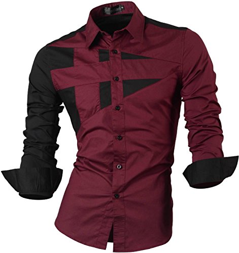 jeansian Herren Freizeit Hemden Shirt Tops Mode Langarmshirts Slim Fit 8397 WineRed L von jeansian