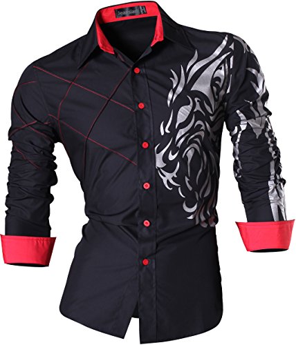 jeansian Herren Freizeit Hemden Shirt Tops Mode Langarmlig Men's Casual Dress Slim Fit Z030 Black M von jeansian