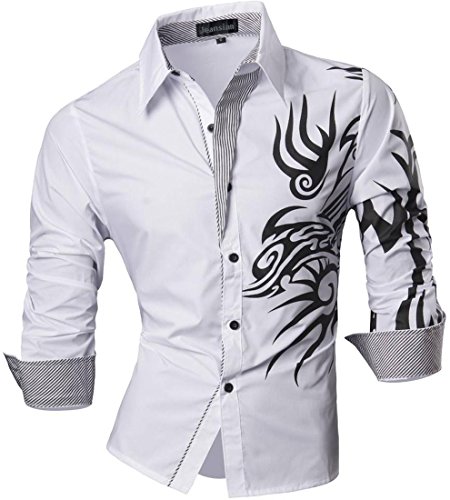 jeansian Herren Freizeit Hemden Shirt Tops Mode Langarmlig Men's Casual Dress Slim Fit Z001 White L von jeansian