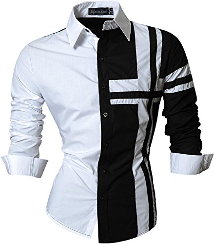 jeansian Herren Freizeit Hemden Shirt Tops Mode Langarmshirts Slim Fit Z014 Black L von jeansian