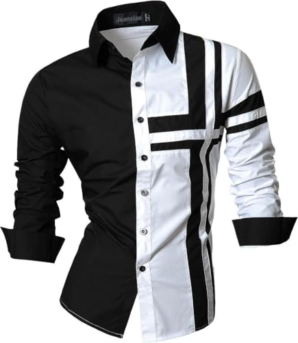 jeansian Herren Freizeit Hemden Shirt Tops Mode Langarmshirts Slim Fit Z014 White XL von jeansian