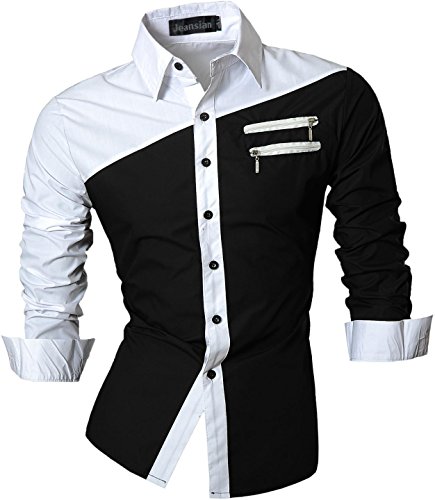 jeansian Herren Freizeit Hemden Shirt Tops Mode Langarmshirts Slim Fit Z015 Black L von jeansian